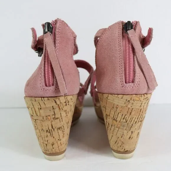 Minnetonka Lincoln Pink Wedge Suede Sandals 9 - Picture 5 of 9
